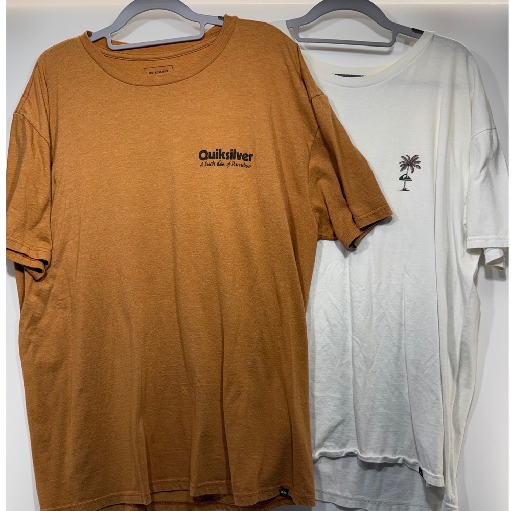 Quiksilver Mens XL Graphic T-Shirt Bundle Orange White Cotton Blend Surf 2 Pack